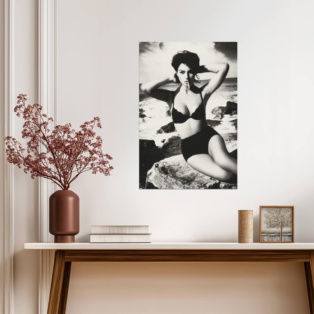 Monica Bellucci in Bikini Photoshoot Poster | Smoking Actress Wall Art Print - Celebrities Poster