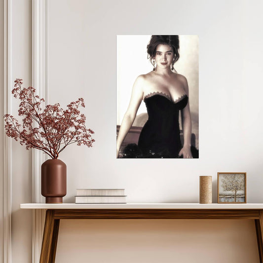 Jennifer Connelly in Black Dress Poster | Sepia Portrait Wall Art Print - Celebrities Poster