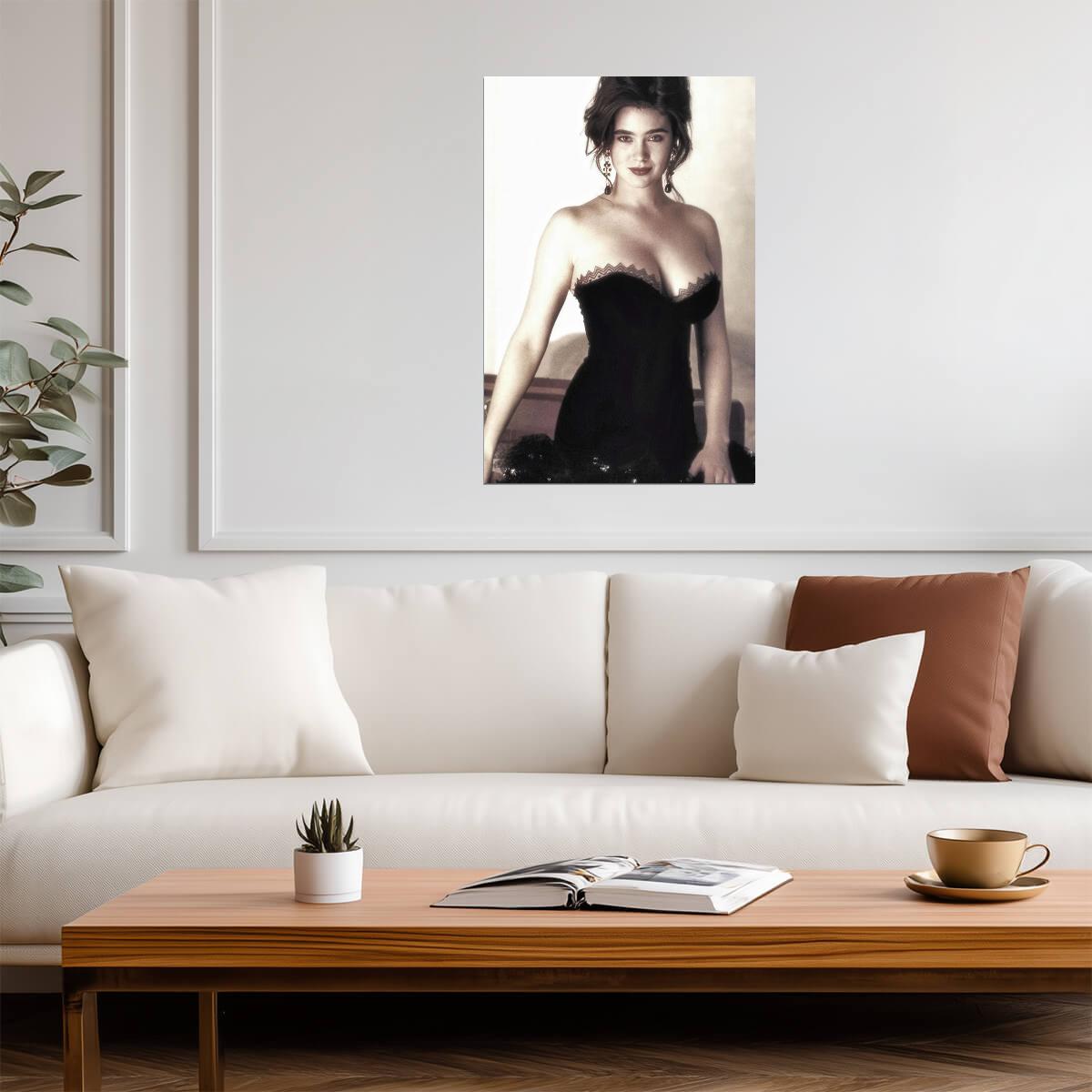 Jennifer Connelly in Black Dress Poster | Sepia Portrait Wall Art Print - Celebrities Poster