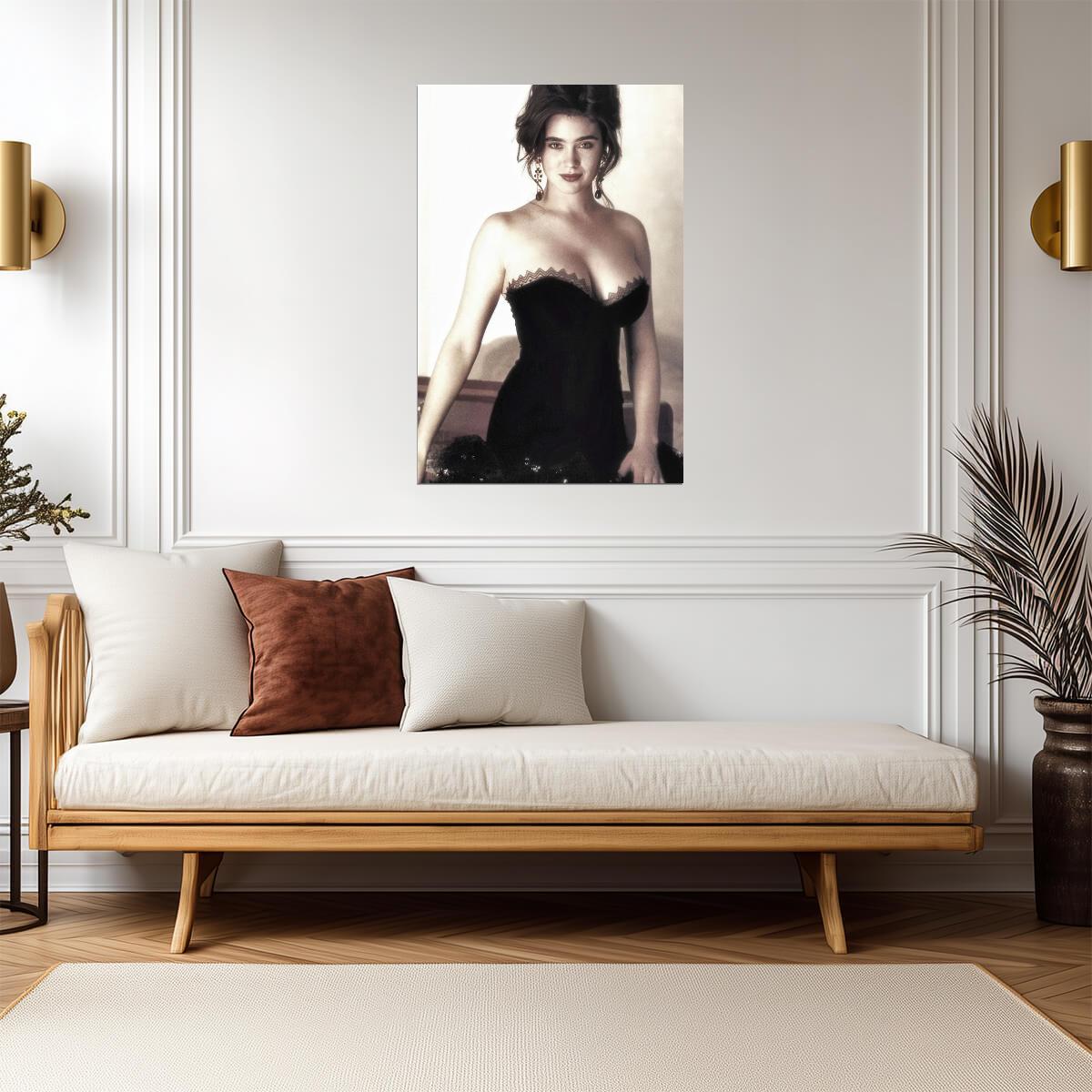 Jennifer Connelly in Black Dress Poster | Sepia Portrait Wall Art Print - Celebrities Poster