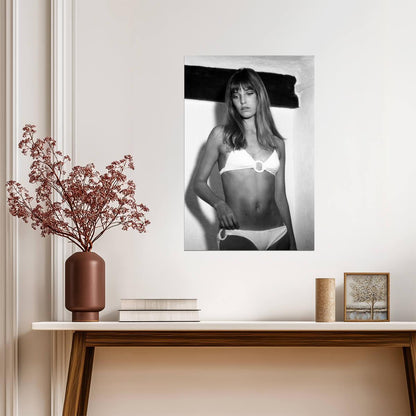 Jane Birkin in White Bikini Poster | Black and White Wall Art Print - Celebrities Poster