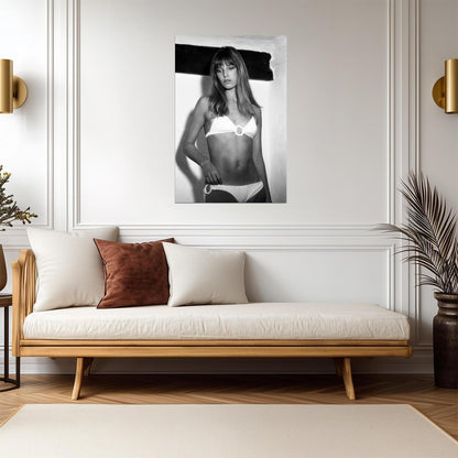 Jane Birkin in White Bikini Poster | Black and White Wall Art Print - Celebrities Poster