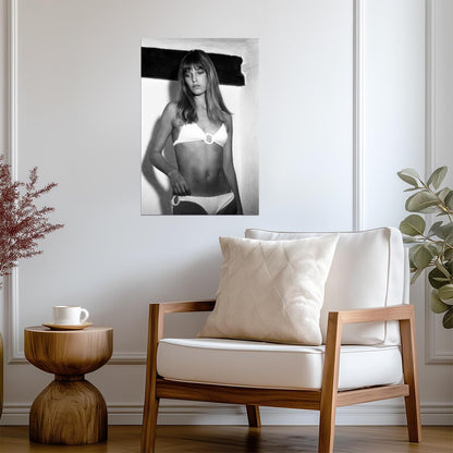 Jane Birkin in White Bikini Poster | Black and White Wall Art Print - Celebrities Poster