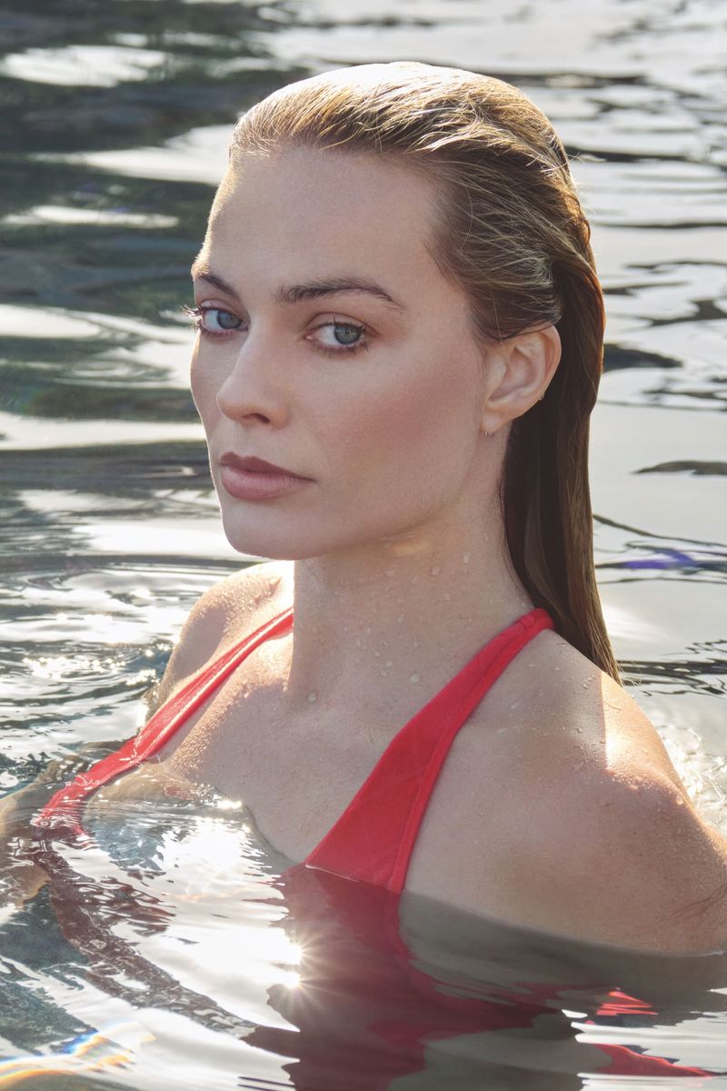 Margot Robbie in Red Swimsuit Poster | Water Scene Wall Art Print - Celebrities Poster