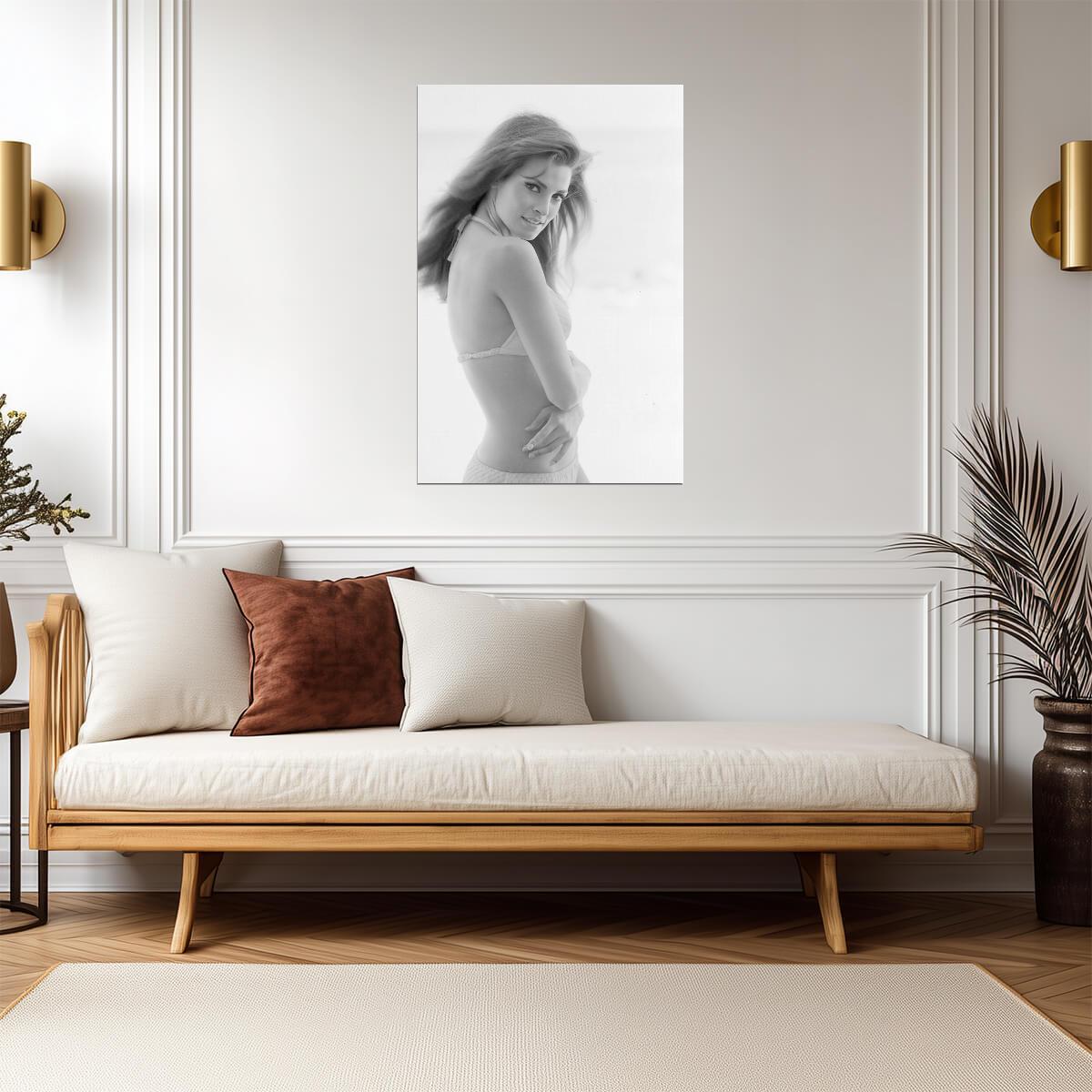 Raquel Welch in Bikini Poster | Black and White Portrait Wall Art Print - Celebrities Poster