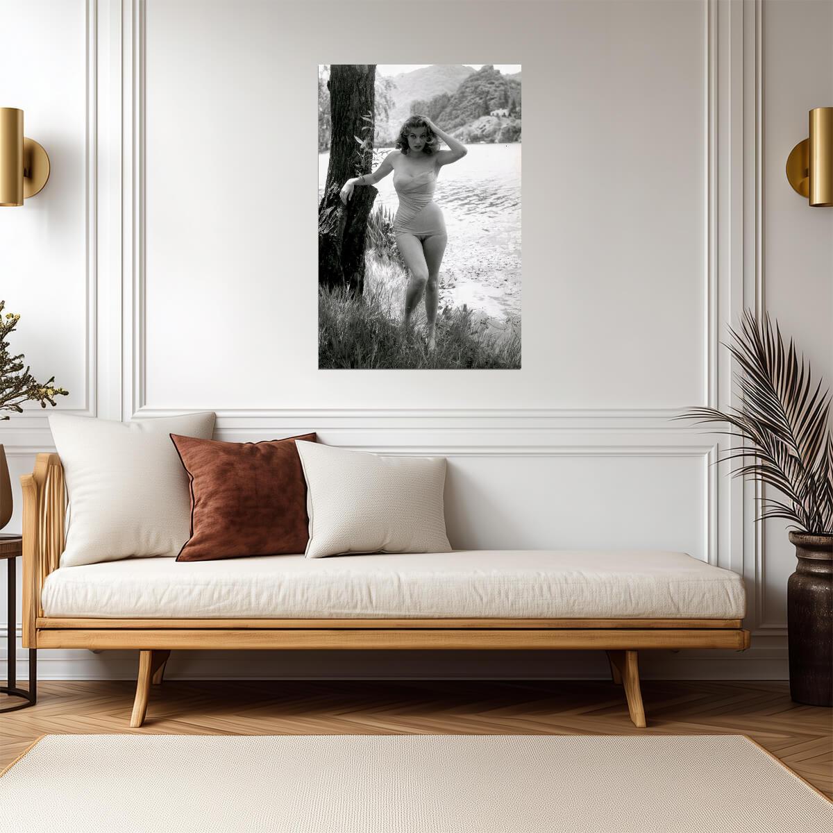 Anita Ekberg in Swimsuit Poster | Black and White Sexy Actress Print - Celebrities Poster
