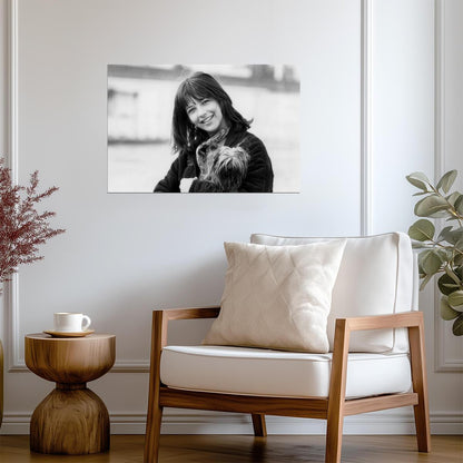 Sophie Marceau With Dog Poster | Black and White Portrait Wall Art Print - Celebrities Poster