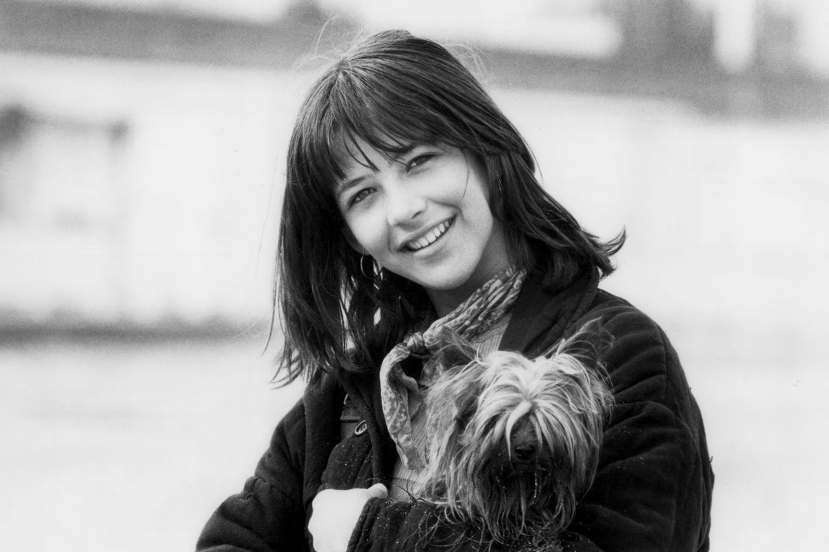 Sophie Marceau With Dog Poster | Black and White Portrait Wall Art Print - Celebrities Poster