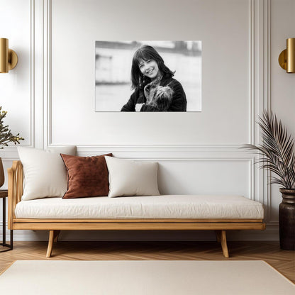 Sophie Marceau With Dog Poster | Black and White Portrait Wall Art Print - Celebrities Poster