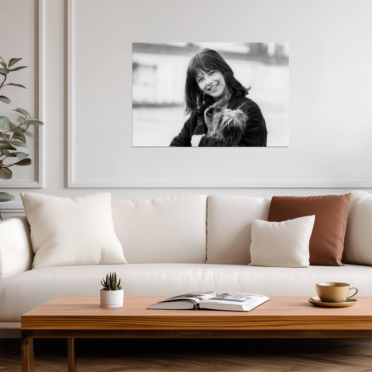 Sophie Marceau With Dog Poster | Black and White Portrait Wall Art Print - Celebrities Poster