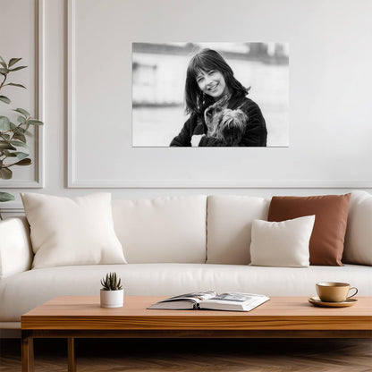 Sophie Marceau With Dog Poster | Black and White Portrait Wall Art Print - Celebrities Poster