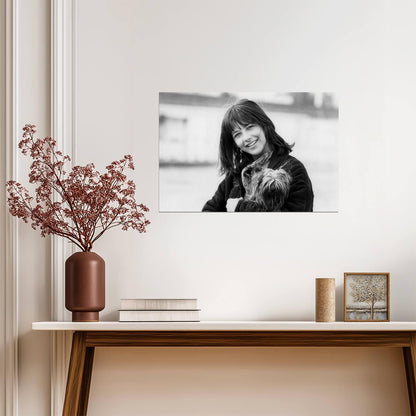 Sophie Marceau With Dog Poster | Black and White Portrait Wall Art Print - Celebrities Poster