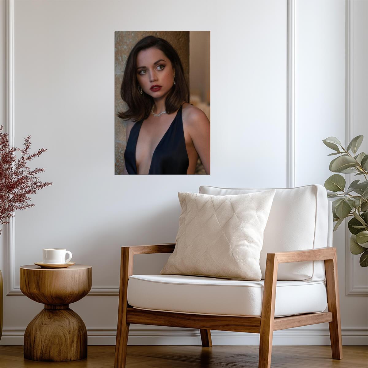 Ana De Armas in Black Dress Red Lips Poster | Sexy Actress Wall Art Print - Celebrities Poster