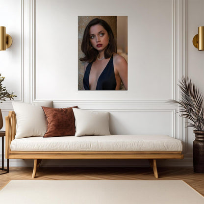 Ana De Armas in Black Dress Red Lips Poster | Sexy Actress Wall Art Print - Celebrities Poster