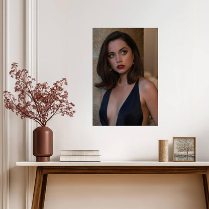 Ana De Armas in Black Dress Red Lips Poster | Sexy Actress Wall Art Print - Celebrities Poster