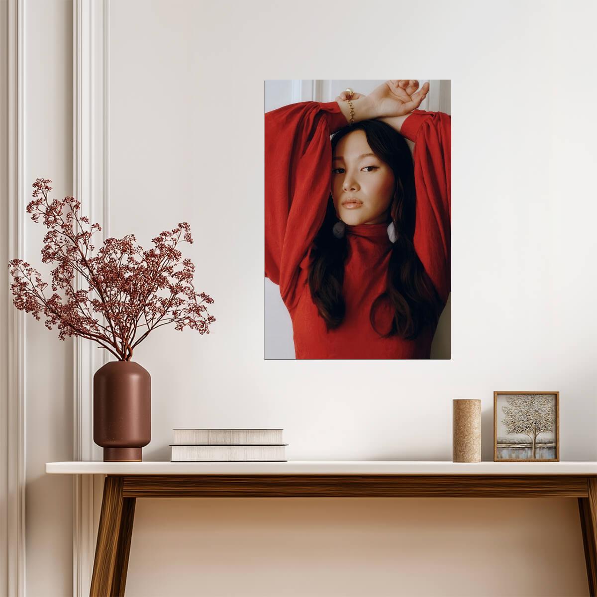 Yerin Ha in Red Outfit Poster | Raised Arms Wall Art Print - Celebrities Poster