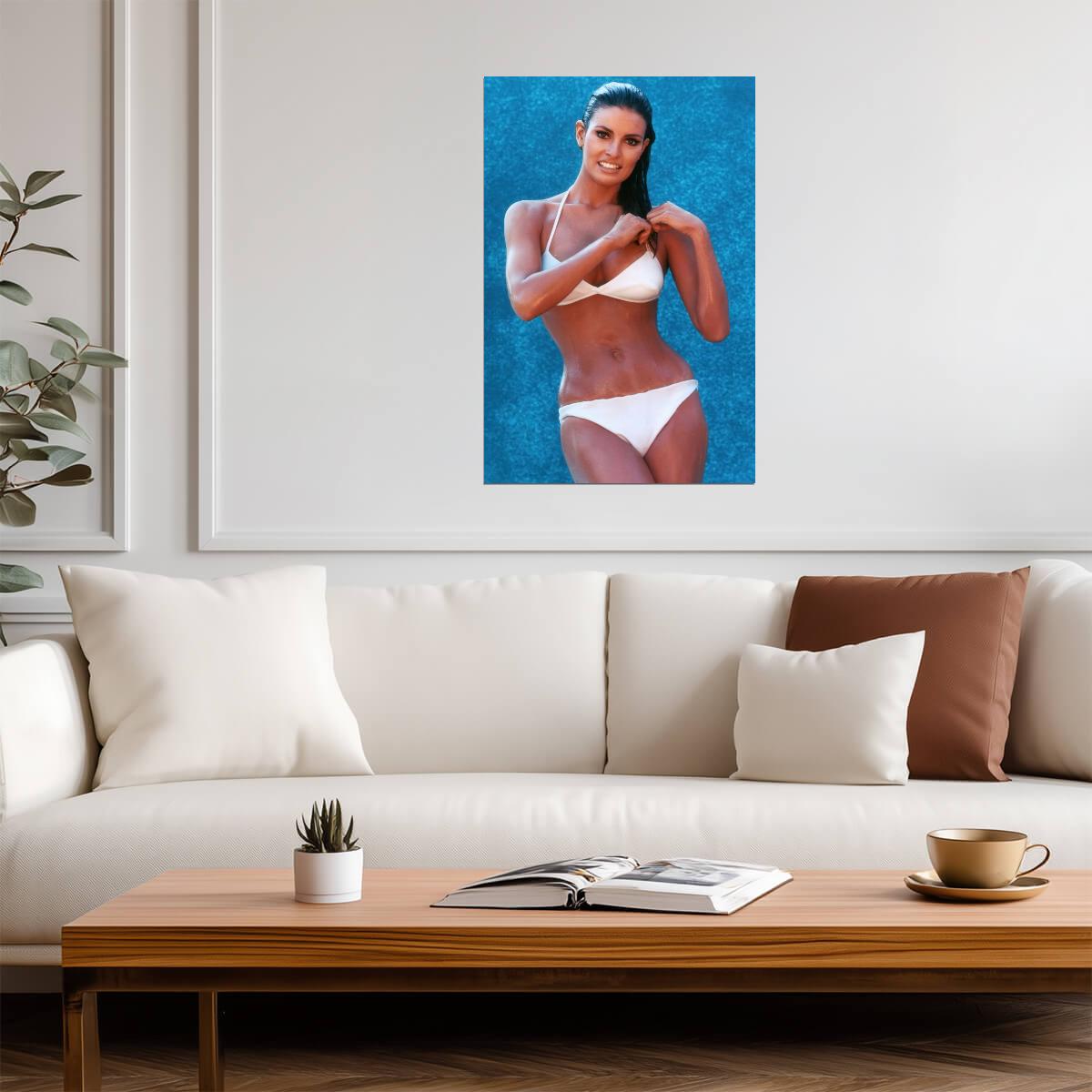 Raquel Welch in White Bikini Poster | Wet Hair Wall Art Print - Celebrities Poster