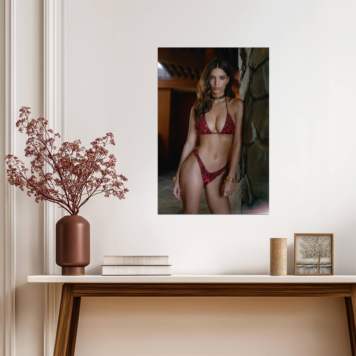 Emily Ratajkowski in Red Patterned Swimsuit Poster | Sexy Model Print - Celebrities Poster