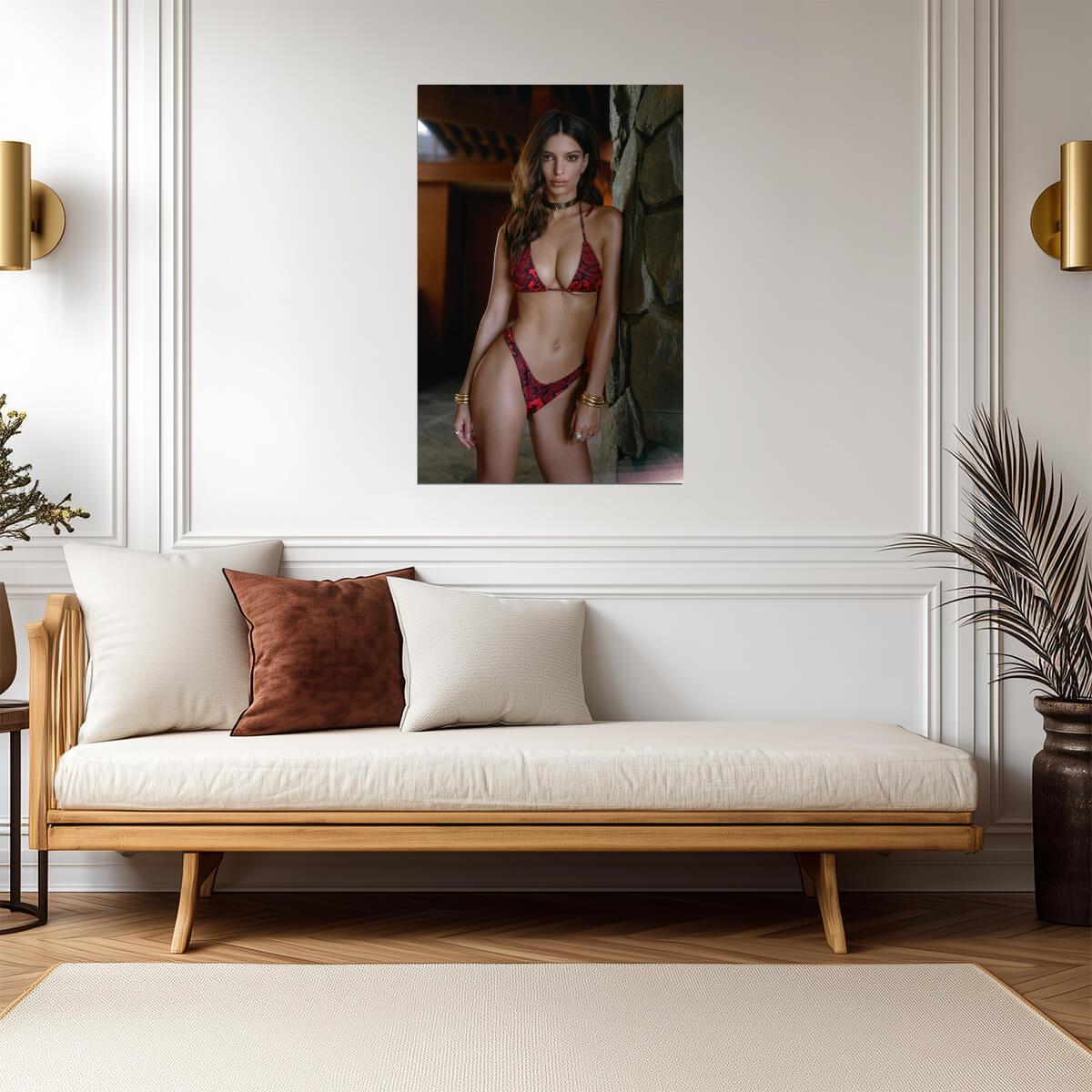 Emily Ratajkowski in Red Patterned Swimsuit Poster | Sexy Model Print - Celebrities Poster