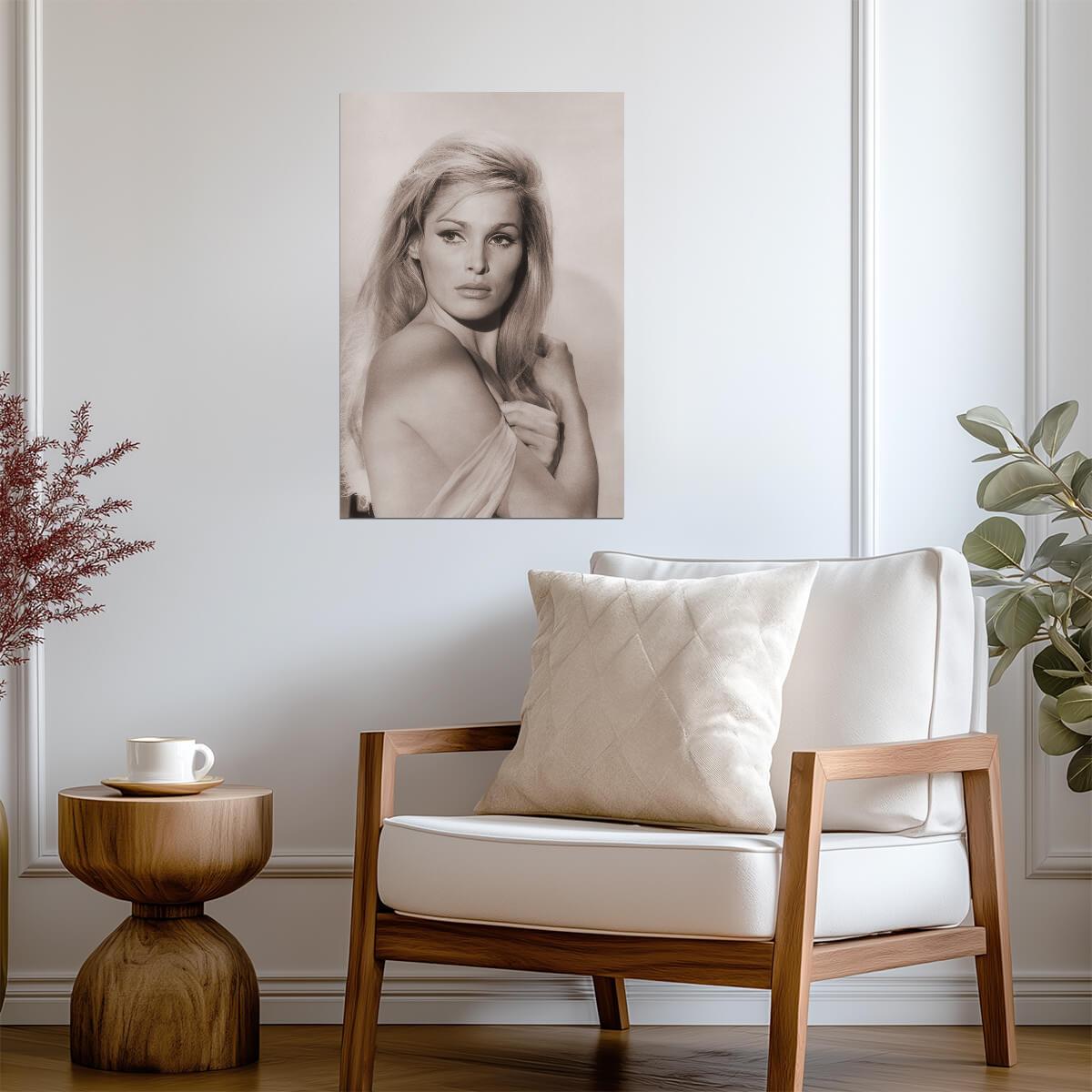 Ursula Andress Bare Shoulders Poster | Black and White Wall Art Print - Celebrities Poster