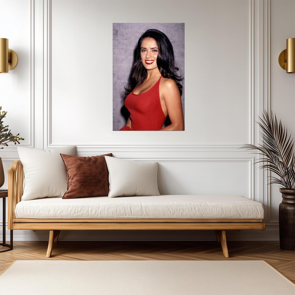 Salma Hayek Red Lipstick Poster | Vintage Portrait Wall Art Print - Celebrities Poster