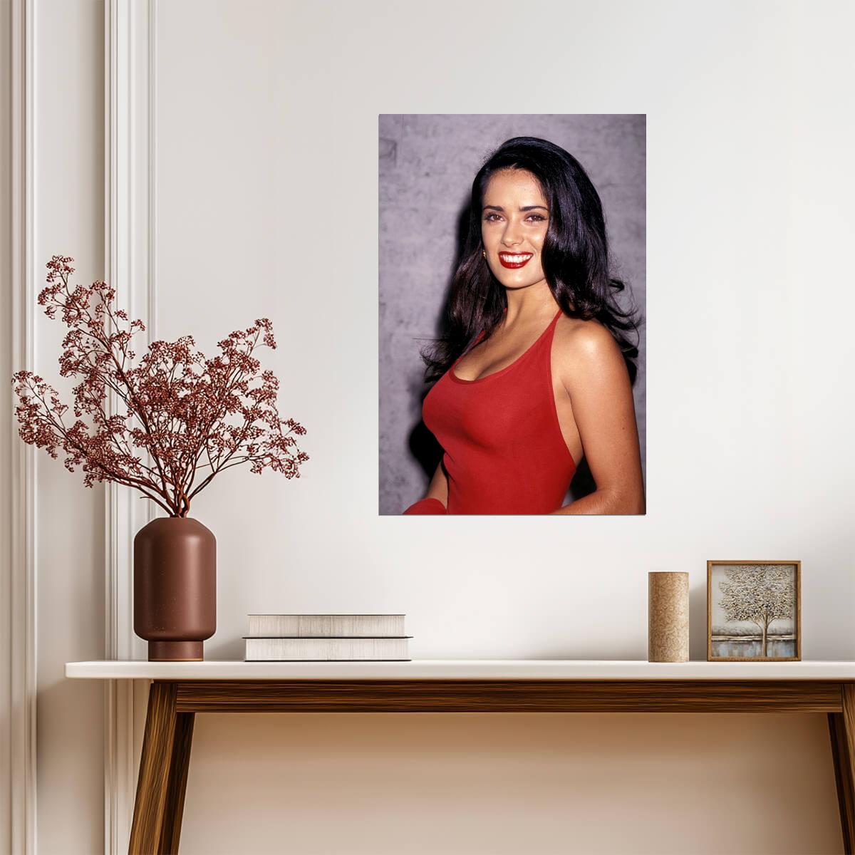 Salma Hayek Red Lipstick Poster | Vintage Portrait Wall Art Print - Celebrities Poster
