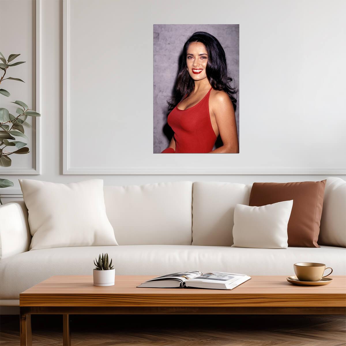 Salma Hayek Red Lipstick Poster | Vintage Portrait Wall Art Print - Celebrities Poster