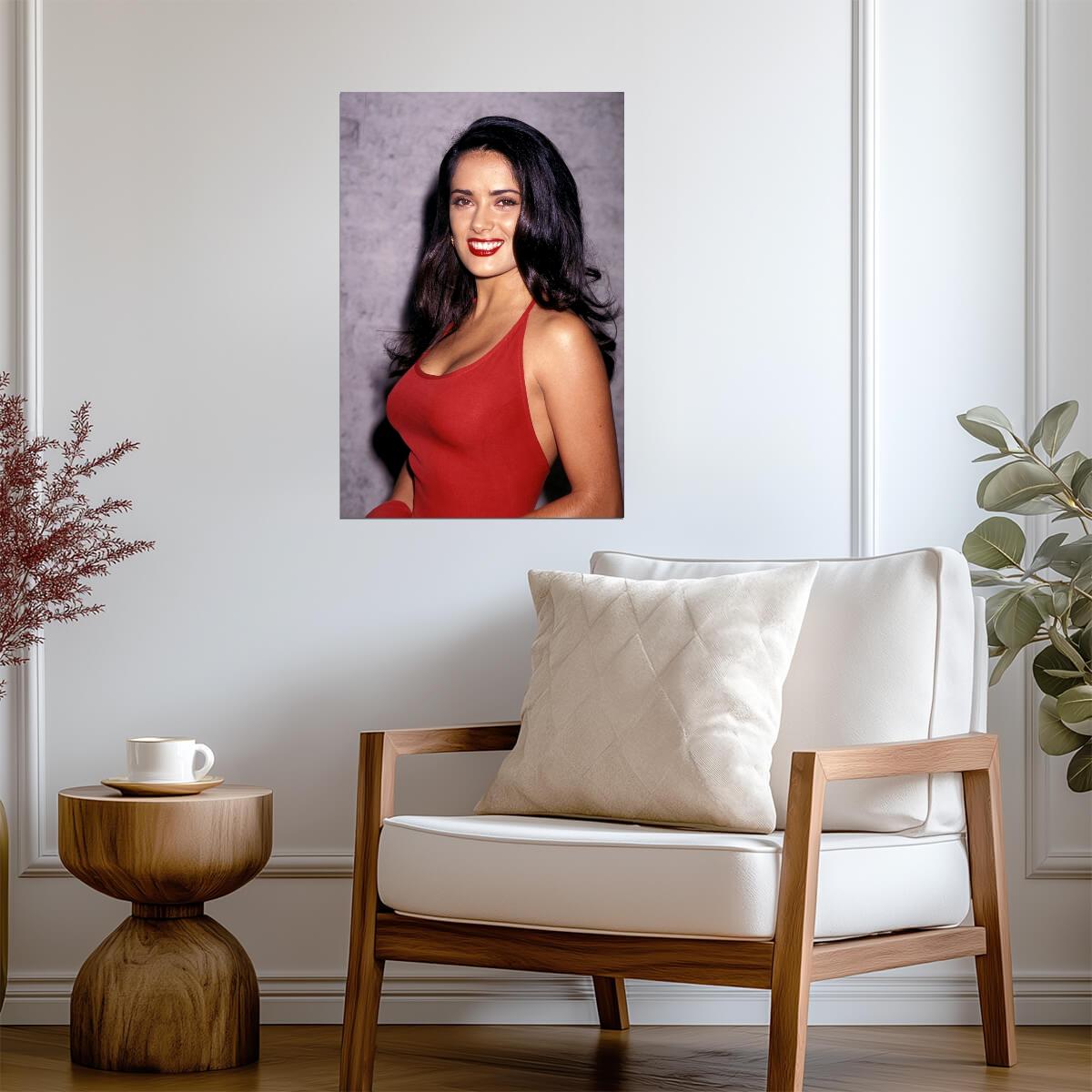 Salma Hayek Red Lipstick Poster | Vintage Portrait Wall Art Print - Celebrities Poster