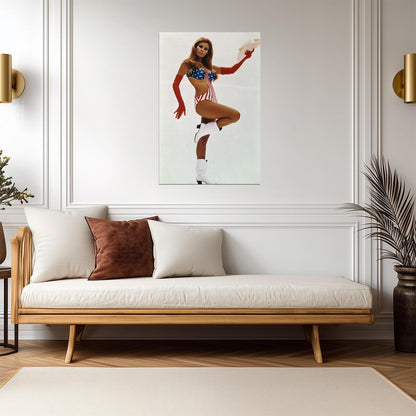 Raquel Welch Cowboy Hat and Boots Poster | American Flag Swimsuit Print - Celebrities Poster