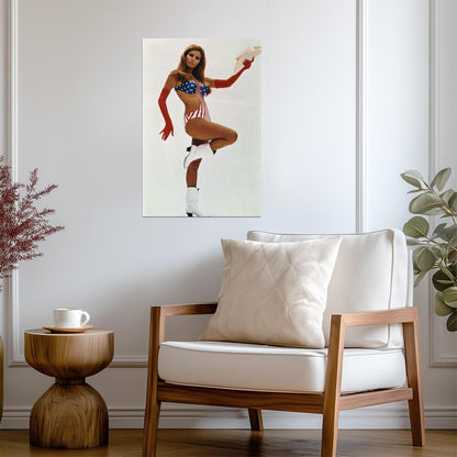Raquel Welch Cowboy Hat and Boots Poster | American Flag Swimsuit Print - Celebrities Poster