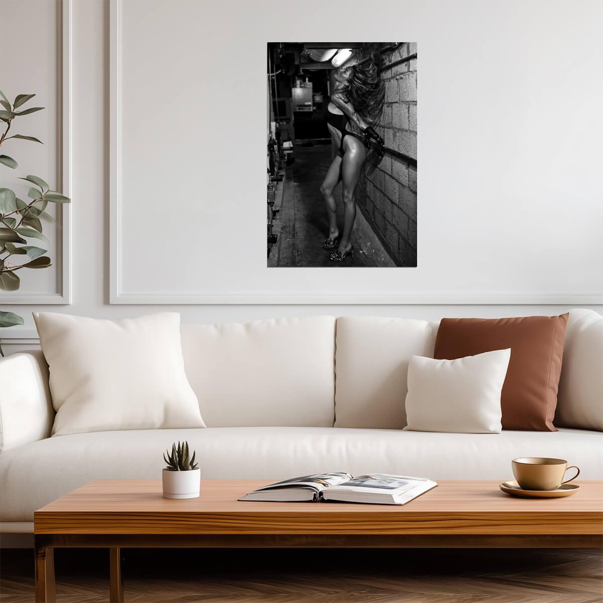 Gisele Bundchen Brick Wall Poster | Black and White Portrait Wall Art Print - Celebrities Poster