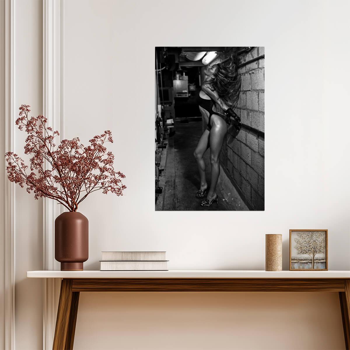 Gisele Bundchen Brick Wall Poster | Black and White Portrait Wall Art Print - Celebrities Poster