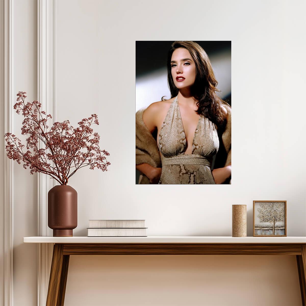 Jennifer Connelly in Beige Top Poster | Red Lipstick Wall Art Print - Celebrities Poster