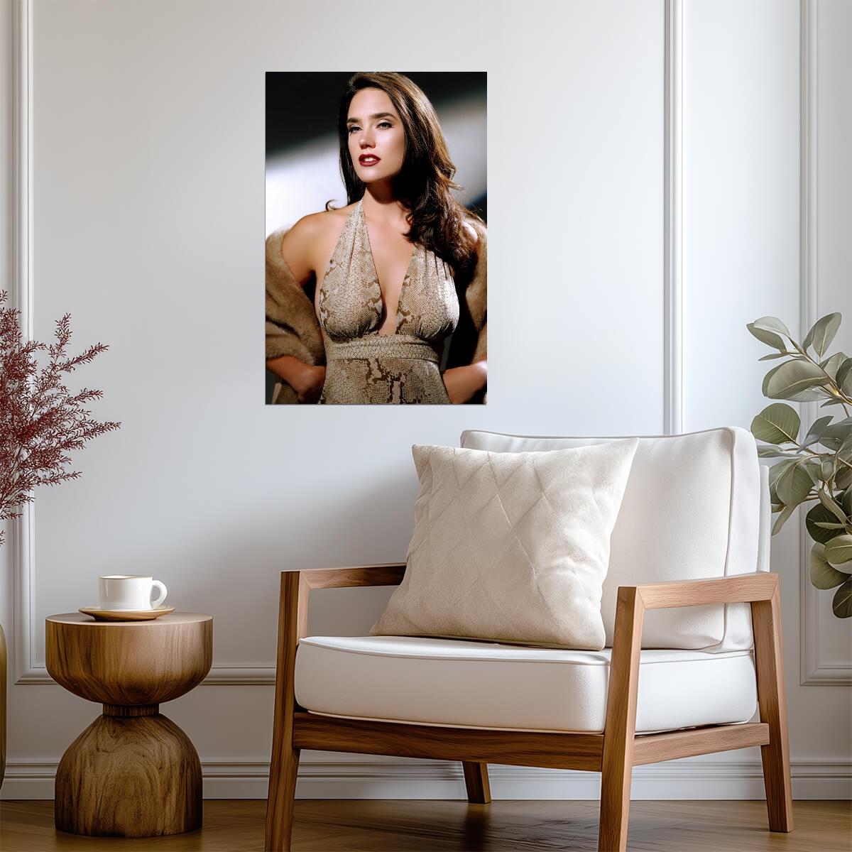 Jennifer Connelly in Beige Top Poster | Red Lipstick Wall Art Print - Celebrities Poster