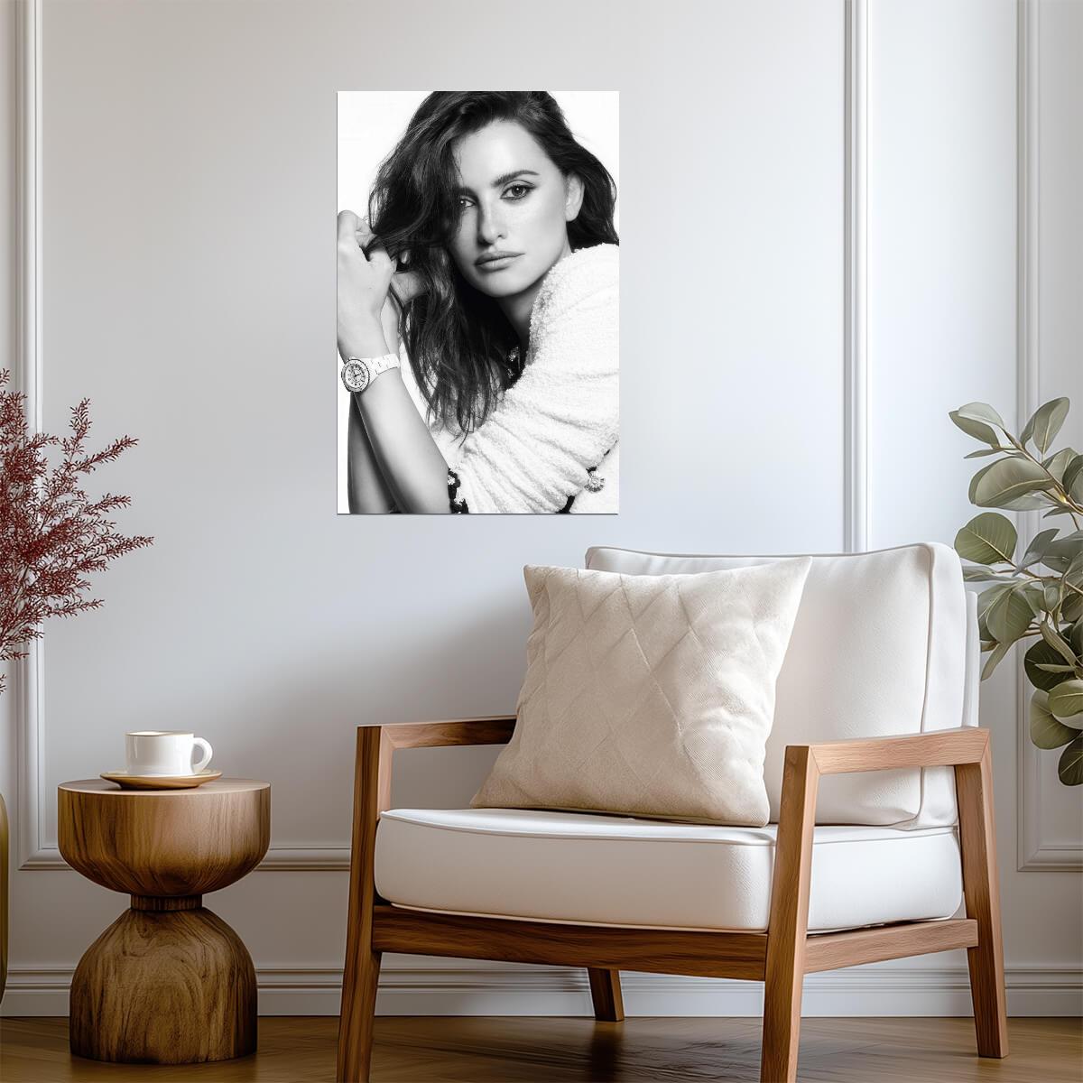 Penelope Cruz Black and White Portrait Poster | Actress Wall Art Print - Celebrities Poster