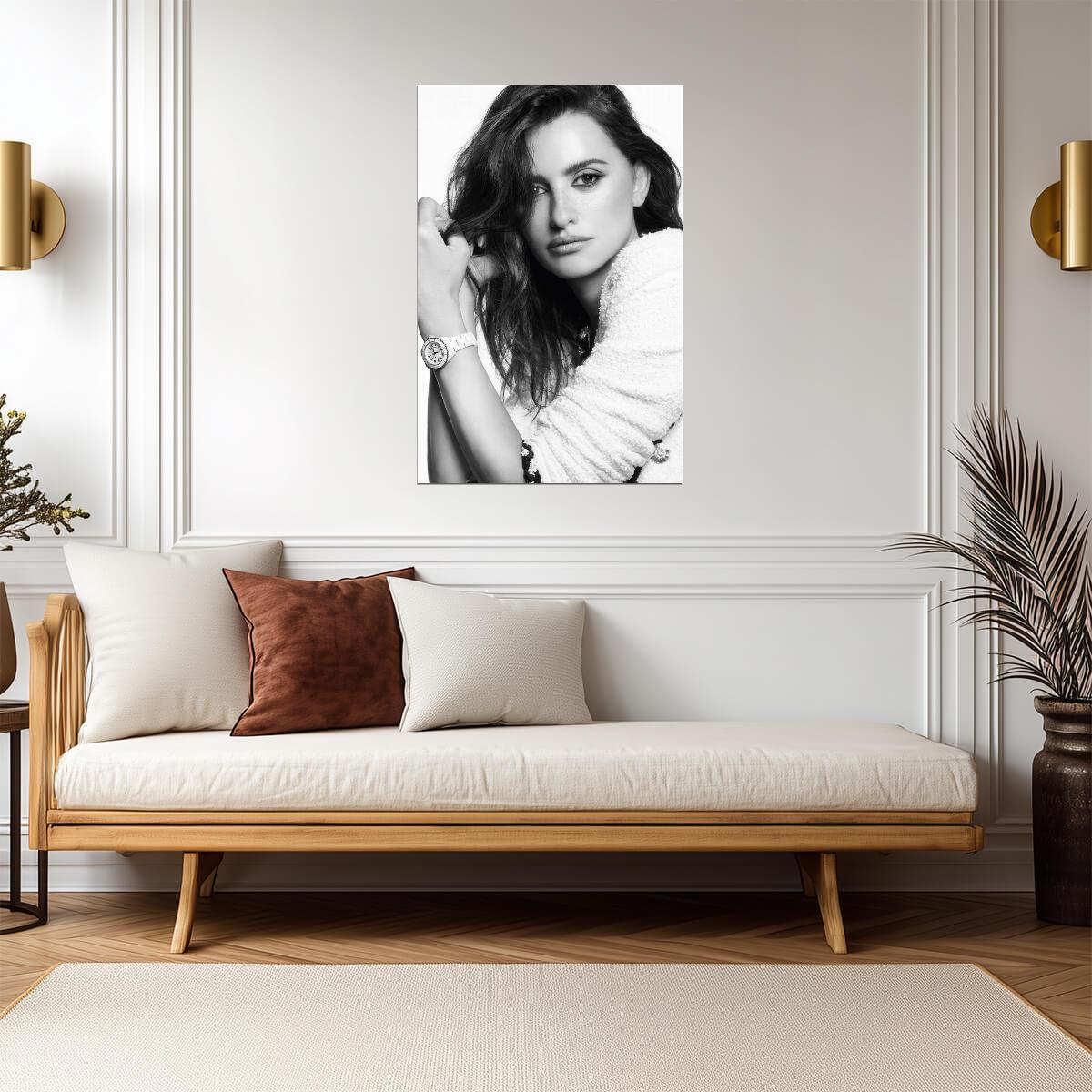 Penelope Cruz Black and White Portrait Poster | Actress Wall Art Print - Celebrities Poster