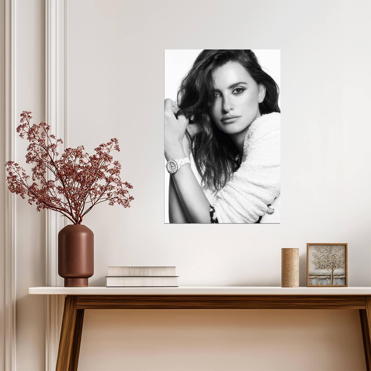 Penelope Cruz Black and White Portrait Poster | Actress Wall Art Print - Celebrities Poster