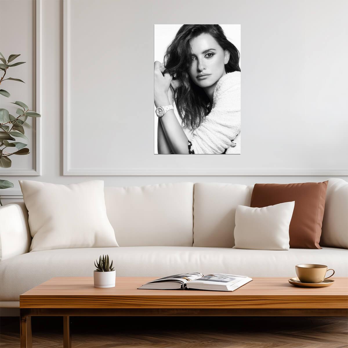 Penelope Cruz Black and White Portrait Poster | Actress Wall Art Print - Celebrities Poster