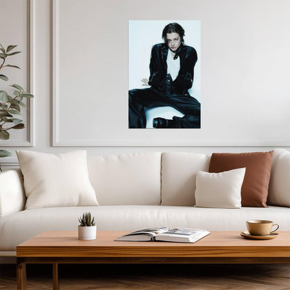Emma D Arcy in Black Leather Suit Poster | Seated Wall Art Print - Celebrities Poster