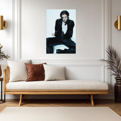 Emma D Arcy in Black Leather Suit Poster | Seated Wall Art Print - Celebrities Poster