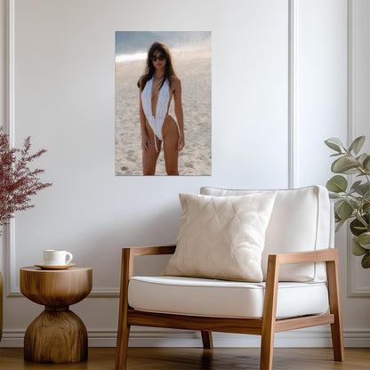 Emily Ratajkowski in White Swimsuit Poster | Beach Wall Art Print - Celebrities Poster
