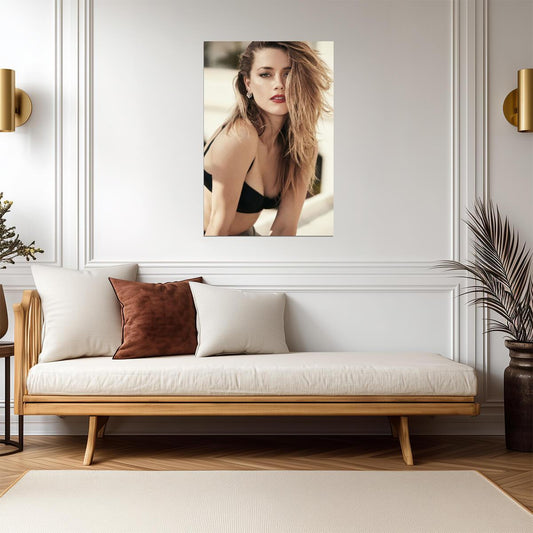 Amber Heard in Black Lingerie Poster | Sexy Actress Wall Art Print - Celebrities Poster