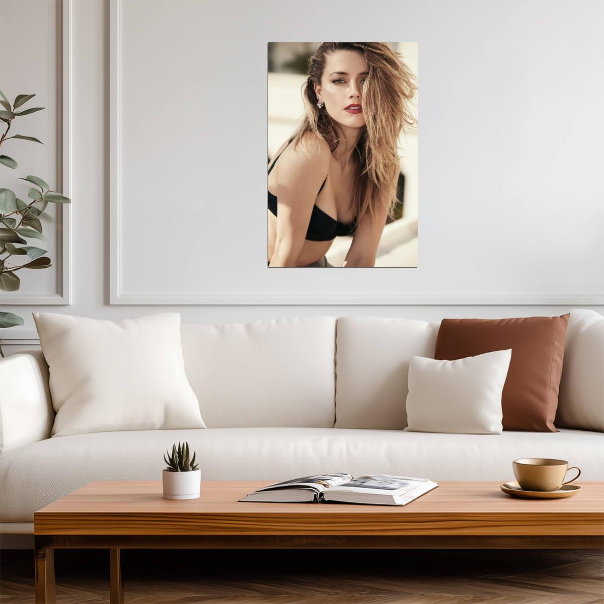 Amber Heard in Black Lingerie Poster | Sexy Actress Wall Art Print - Celebrities Poster