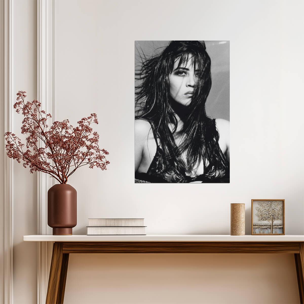 Sophie Marceau in Lace Bra Poster | 1990 Black and White Wall Art Print - Celebrities Poster