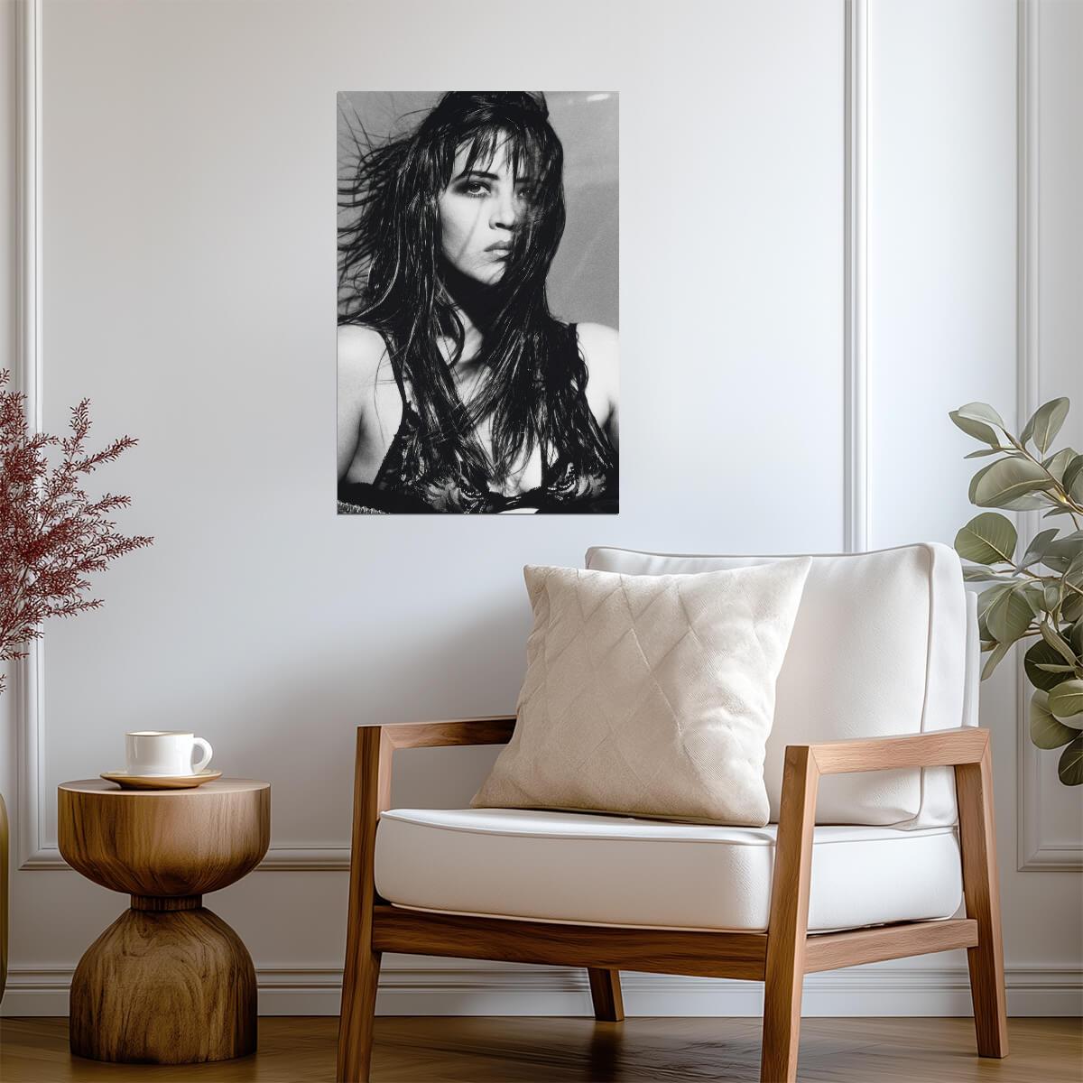 Sophie Marceau in Lace Bra Poster | 1990 Black and White Wall Art Print - Celebrities Poster