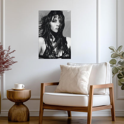 Sophie Marceau in Lace Bra Poster | 1990 Black and White Wall Art Print - Celebrities Poster