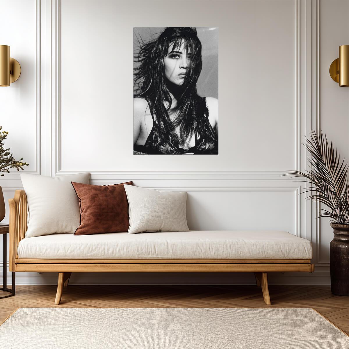 Sophie Marceau in Lace Bra Poster | 1990 Black and White Wall Art Print - Celebrities Poster