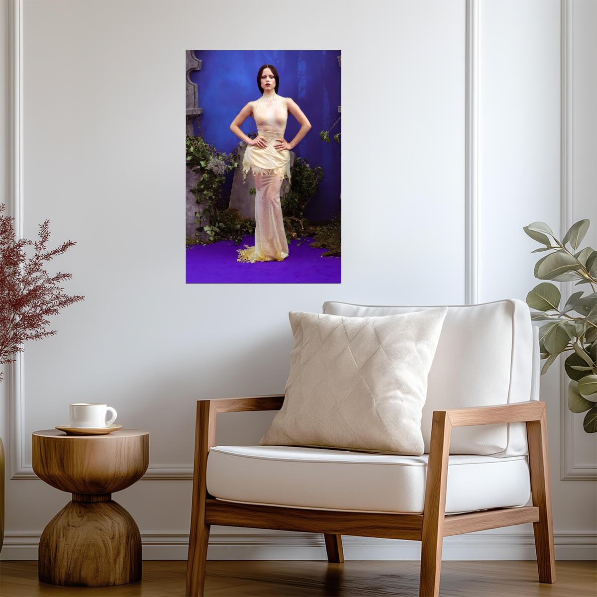 Jenna Ortega in Wet Beige Dress Poster | Gothic Outfit Wall Art Print - Celebrities Poster