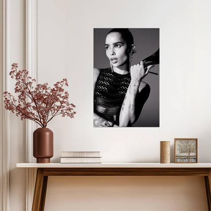 Zoe Kravitz in Fishnet Top Poster | Black and White Tattoo Portrait Print - Celebrities Poster