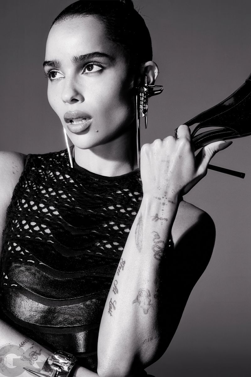 Zoe Kravitz in Fishnet Top Poster | Black and White Tattoo Portrait Print - Celebrities Poster